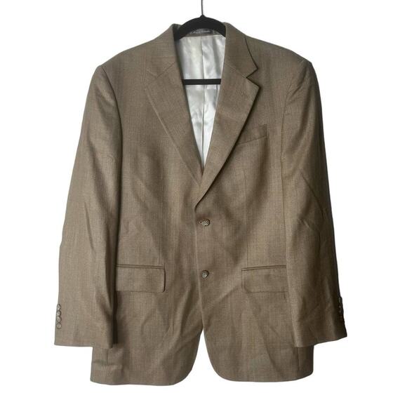 Oscar De La Renta Tan Light Brown Silk and Wool Two Button Blazer Size 40L - Picture 1 of 9